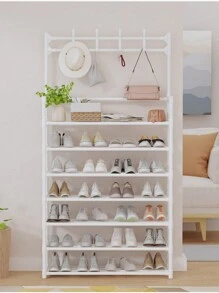1pc Multifunctional Metal Entryway Shoe Rack With 4/5 Tiers Shoe Storage Shelves And Coat Hooks - Organize Your Entryway And Keep Your Clothes And Shoes Tidy