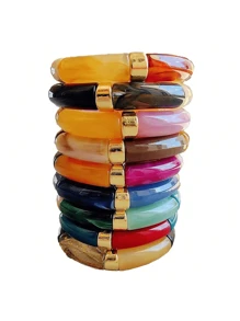 1pc Fashionable Leopard Print Acrylic Curved Adjustable Bracelet, Suitable For Women's Daily Wear - Geometric - View 13