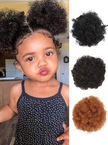 1 Piece Kids Mini Afro Puff Drawstring African Hair Bun Ponytail Fluffy Curls Synthetic Short Hair Extensions 's Updo Hair Bun Chignon For Girls Kids Daily New Year Christmas Wear Use Black Brown Colors