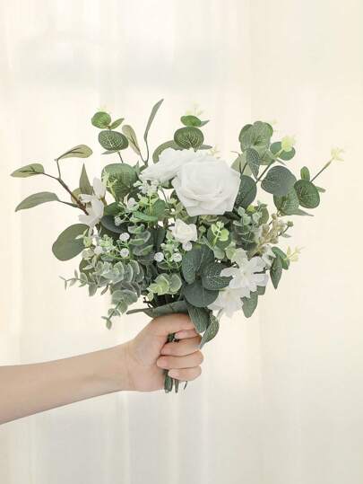 Artificial Eucalyptus Roses Flowers Bouquet, Best Filler Fake Plants For Vase, Wedding Bouquet, Table Centerpieces Floral Arrangement Home Decorations, Outdoors Party Backdrop, Room/Table, And Garden/Pot Decor, Wedding Decor, Home Decor, Room Decor Party Favors Bride