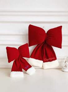 1 件定制刺绣圣诞装饰蝴蝶结装饰，红色植绒 3D 蝴蝶结圣诞树植绒装饰，适用于商店橱窗展示，可作为家人和朋友的礼物