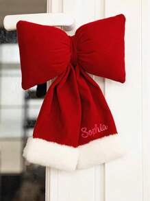 1 件定制刺绣圣诞装饰蝴蝶结装饰，红色植绒 3D 蝴蝶结圣诞树植绒装饰，适用于商店橱窗展示，可作为家人和朋友的礼物