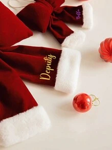 1 件定制刺绣圣诞装饰蝴蝶结装饰，红色植绒 3D 蝴蝶结圣诞树植绒装饰，适用于商店橱窗展示，可作为家人和朋友的礼物