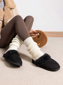 Women's House Slippers Indoor 8 Mm Fuzzy Fluffy Furry Cozy Home Bedroom Comfy Winter Cute Warm Outdoor Classic Style Suede Upper Shoes Snow Slippers For Christmas Gift - 黑色 - 查看 4