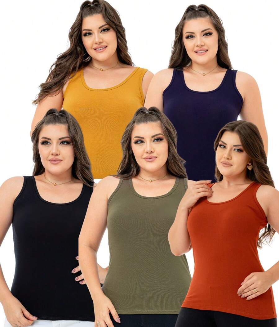 Kit 5 Casual Thick Strappy Blouses - Terracota - Ver 1
