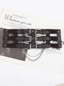 1 pieza Cinturón de estilo punk europeo y americano con cadena para mujer, banda decorativa para la cintura para vestidos y chaquetas, accesorio de entrenador de cintura de verano para damas, decoración de cadena gótica punk para vestido, cinturón negro de mujer para vestido, entrenador de cintura para adelgazamiento y control del abdomen