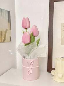 1 套人造郁金香花束，包括纸桶和包装纸以及 3 朵郁金香塑料花，假郁金香抱抱桶，小花盒，适合家庭妈妈朋友生日婚礼派对办公室农舍餐厅客厅卧室餐厅餐桌中心装饰，情人节礼物 - 彩色 - 查看 8