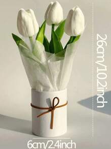 1 套人造郁金香花束，包括纸桶和包装纸以及 3 朵郁金香塑料花，假郁金香抱抱桶，小花盒，适合家庭妈妈朋友生日婚礼派对办公室农舍餐厅客厅卧室餐厅餐桌中心装饰，情人节礼物 - 彩色 - 查看 5