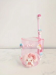 ( Sanrio) 2pcs Cute Cartoon KT Cat And Pudding Dog Toothbrush Holder Combination Set - PP Material, Suitable For Men And Women, Toothbrush Holder And Mouthwash Cup, Comes With Toothbrush And DIY Stickers Home Bathroom Decor Fall Decor Back To School