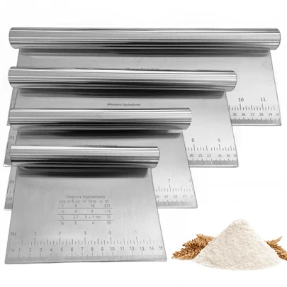 1PC Dough Pastry Bench Cutter Scraper, Stainless Steel Pizza Cutter For Kitchen Baking, Dishwasher , Anti-Wear Laser-Engraved Measuring Scale And Conversion Char