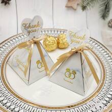 Około 10/50 szt., trójkątne pudełko na cukierki z gorącym tłoczeniem, pudełko prezentowe, artykuły weselne, najtańsze dostępne artykuły, artykuły dla małych firm, pudełko do pakowania, dekoracje ślubne, ślub, pudełko prezentowe, akcesoria ślubne na Walentynki - Wielokolorowe - Zobacz 2
