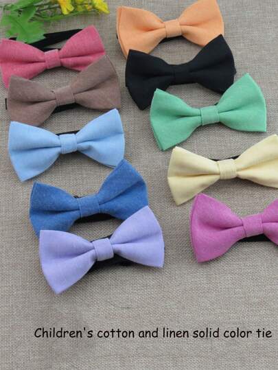 1pc Fashion Kid's Solid Color Oxford Cloth Double Layer Bowtie, Adjustable Neckband Bow Tie Suitable For Boys, Girls, Students, Performances, Parties