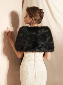 1pc Fur Shawl For Wedding Dress, Bride's Long Cheongsam Scarf In Red, White, Black; 1pc Black Evening Gown Cheongsam Fur Shawl, White Fluffy Thicken Outerwear Shawl For Vintage Autumn/Winter - Multicolor - View 3