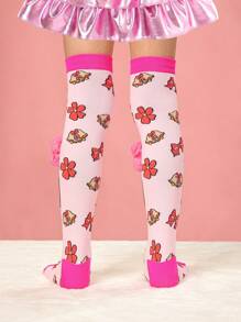 1 Pair Girls Over-The-Knee Socks Deer Pattern, Pink Color, Bow Decor, Cute Deer Socks, Fashion And Versatile For Christmas, Party, Casual, Sports, School, Autumn/Winter - Multicolor - View 2