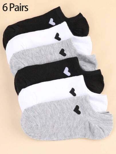 6/10 pares de Calcetines unisex de unicolor, esenciales de uso diario. Calcetines tobilleros suaves y transpirables con decoración de corazón. Calcetines cortos y casuales de estilo minimalista, aptos para todas las estaciones y ocasiones. Cómodos y con absorción de humedad.