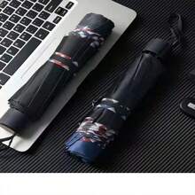 1把10骨黑色雨伞，两用折叠伞，格子饰边，促销印花雨伞