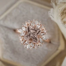 Luxuriöser und modischer Damenring, exquisit in 18 Karat Roségold-Beschichtung mit eingebettetem champagnerfarbenem kubischen Zirkonia, geeignet als Damenbrautring, romantisches Jahrestags-Geschenk, Verlobungsschmuck, Geburtstagsgeschenk