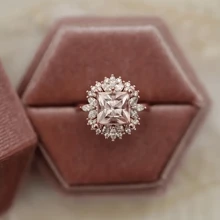 Luxuriöser und modischer Damenring, exquisit in 18 Karat Roségold-Beschichtung mit eingebettetem champagnerfarbenem kubischen Zirkonia, geeignet als Damenbrautring, romantisches Jahrestags-Geschenk, Verlobungsschmuck, Geburtstagsgeschenk
