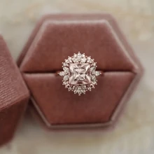 Luxuriöser und modischer Damenring, exquisit in 18 Karat Roségold-Beschichtung mit eingebettetem champagnerfarbenem kubischen Zirkonia, geeignet als Damenbrautring, romantisches Jahrestags-Geschenk, Verlobungsschmuck, Geburtstagsgeschenk