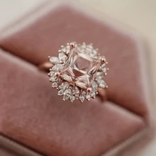 Luxuriöser und modischer Damenring, exquisit in 18 Karat Roségold-Beschichtung mit eingebettetem champagnerfarbenem kubischen Zirkonia, geeignet als Damenbrautring, romantisches Jahrestags-Geschenk, Verlobungsschmuck, Geburtstagsgeschenk