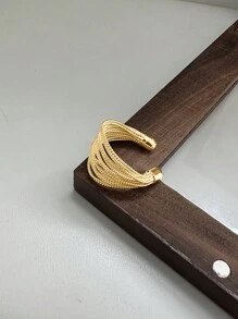 BALMORA 1 件 S925 纯银独特线条金指环女士珠宝手指可调节开口复古戒指适合派对生日礼物 - 金色 - 查看 5