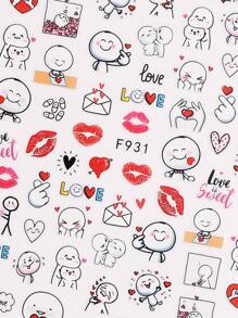 Sweet Galentine's Day Nail Art Set 3D Sweetheart Love Couple, Romantic Line Letter Cartoon Sliders, Perfect DIY Nail Stickers For Bestie, Girlfriend Gifts Back To School 3pcs