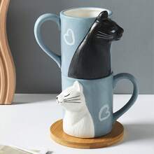 1 件/2 件猫咪设计可爱情侣马克杯，高品质陶瓷礼品套装，生日和节日礼物