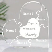 Customizable 'Together We Make A Family' Acrylic Heart Puzzle - Perfect For Father's Day, Birthdays & Housewarming Gifts Graduation - 10*10cm Love Text Card Brick - View 5