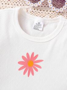 Bộ 2 món/Bộ trang phục thời trang mùa hè cho bé gái, Áo thun cổ tròn tay ngắn in họa tiết hoa cúc, Áo liền quần có dây đeo túi thời trang, Quần áo trẻ em thoải mái, mềm mại, dễ thương, phong cách ngọt ngào, trang phục đường phố ngoài trời thanh lịch - Hồng - Xem 3