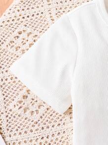 Bộ 2 món/Bộ trang phục thời trang mùa hè cho bé gái, Áo thun cổ tròn tay ngắn in họa tiết hoa cúc, Áo liền quần có dây đeo túi thời trang, Quần áo trẻ em thoải mái, mềm mại, dễ thương, phong cách ngọt ngào, trang phục đường phố ngoài trời thanh lịch - Hồng - Xem 4