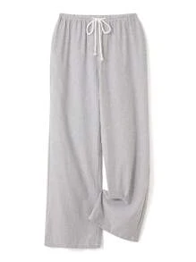 Women's Stripe Print Pants Drawstring Low Rise Straight Leg Trousers Bottoms - Light Grey - View 4
