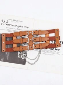 1 pieza Cinturón de estilo punk europeo y americano con cadena para mujer, banda decorativa para la cintura para vestidos y chaquetas, accesorio de entrenador de cintura de verano para damas, decoración de cadena gótica punk para vestido, cinturón negro de mujer para vestido, entrenador de cintura para adelgazamiento y control del abdomen