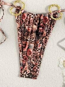 两件套女士花卉图案时尚性感上衣和女士花卉性感泳裤夏季