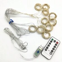 1 包 LED 窗帘灯，USB 供电悬挂式窗户灯，带遥控器，连接仙女灯，适用于卧室装饰、户外装饰、室内装饰、派对用品、派对装饰、节日悬挂（不含电池），