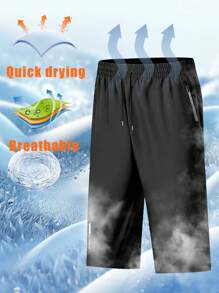 Quần dài nam 7/8 có dây rút, nhanh khô, co giãn, màu trơn, có túi khóa kéo, thích hợp cho thể thao và tập luyện, thiết kế phản quang, thích hợp cho mùa xuân. - màu đen - Xem 6