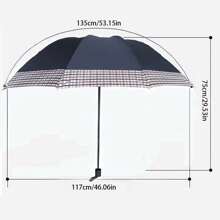 1把10骨黑色雨伞，两用折叠伞，格子饰边，促销印花雨伞