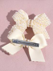 2 件女孩珍珠发饰，精致的青少年珍珠蝴蝶结发夹，优雅的儿童发夹发饰 - 白色 - 查看 6