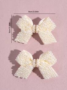 2 件女孩珍珠发饰，精致的青少年珍珠蝴蝶结发夹，优雅的儿童发夹发饰 - 白色 - 查看 7