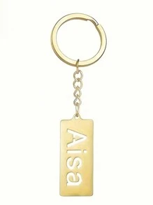 1pc Customized Hollow Cut Stainless Steel Rectangular Letter Name Keychain, Christmas Gift - Multicolor - View 5