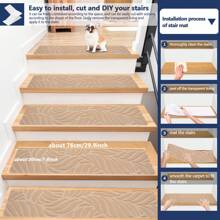 7/15-Piece 20*76cm Leaf Pattern Rectangular Anti-Slip Stair Tread Carpets Stair Tread Mats, Indoor Stair Non-Slip Carpet, Soft Mats For Dogs And Pets, Stair Grip Carpet Treads, Reusable Self-Adhesive Floor Mats, Stair Non-Slip Mats,Carpet Stair Treads, Anti-Slip Indoor Rug, Non-Slip Rug For Wooden Step Stairs, Anti-Slip For Pets - Multicolor - View 5