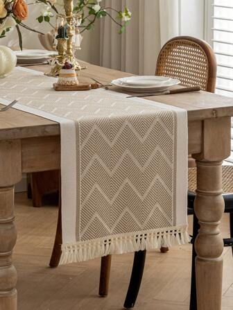 1 pieza de Corredor de mesa impermeable con borlas, adecuado para Decoración del hogar, bodas, restaurantes y sala de estar