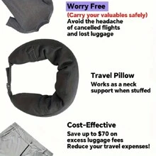 1pc Travel Neck Pillow Stuff With Clothes, 3-In-1 Neck Travel Pillow, Avoid Extra Luggage Fees, Travel Essentials Bag For School School Accessories School Stuff - Black - View 3