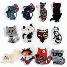 1pc Fashionable Acrylic Patchwork Cute Cat Wearing Hat & Glasses Animal Brooch, Suitable For Women Daily Wear And Gift - Colorful - View 13