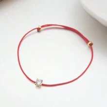 1 pieza Brazalete de hilo rojo con circonita única de plata S925, con suerte y de moda, minimalista, versátil, adecuado para uso diario y fiestas de mujeres - Amarillo Oro - Ver 10