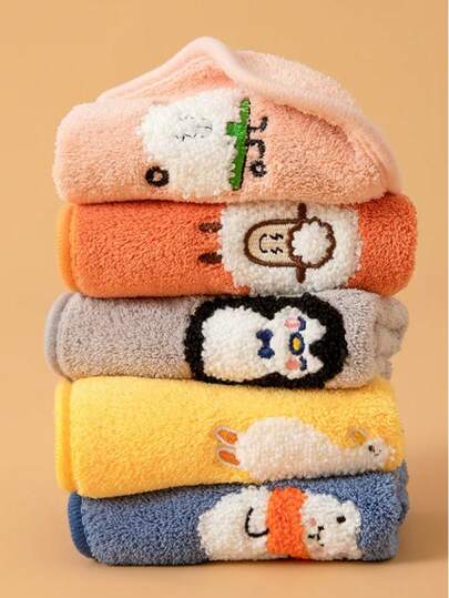 5 件套卡通儿童小毛巾、柔软刺绣面巾/浴巾、婴儿围兜、超强吸水手巾