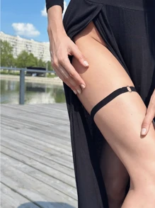 1 件装 女士背带 黑色 松紧带 腿链 大腿链 颈链 两用身体配饰 情侣款