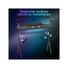 LILIIN 120/ 140/ 160 x 60cm Gaming Tisch Gamer Schreibtisch A-förmiger Computertisch mit RGB LED-Licht, Kohlefaseroberfläche Ergonomischer Eckschreibtisch mit Getränkehalter und Kopfhörerhaken
