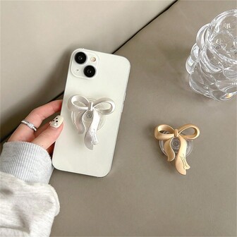 1Pc Electroplated Metal Bow Mobile Phone Air Bag Bracket Simple South Korean Ins Back Sticker Niche Watch Drama Bracket Niche