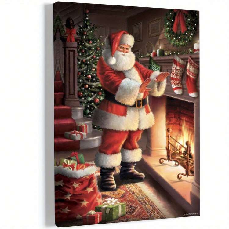 An Antique Scene Canvas Wall Art-Elegant Santa Claus Framed Print-Friends And Family Without Batteries- 1 Piece Wooden Framed Canvas Painting(3)Thickness 2.25cm/0.9inch,High Quality Wall Art Prints Poster, - 12 * 18inch(30 * 45CM) - View 1