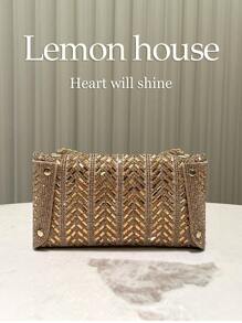 1pc Metallic Gold Glitter Rhinestone Decorated Small Clutch Bag, Envelope Style Crossbody Chain, Fashion Elegant Handbag For Evening Formal Events, Weddings, Parties, Suitable As Gift For Women, Tready Party Bags,Perfect For Party, Wedding, Prom, Dinner/Banquet, Essential Wedding Items,Perfectly Matching With Graduation Dress, Prom Dresses, Perfectly Matching With Prom Dresses For Women, Prom Accessories,Sequin Dress Women,Sparkly Dress,Elegant Dresses For Women, Elegant Prom Bag